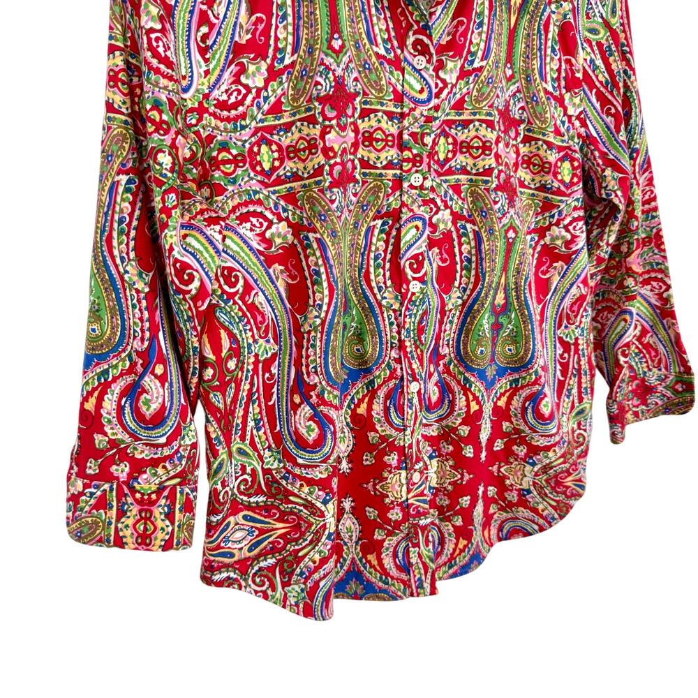 Ralph Lauren Womens Sz Small Non Iron Red Paisley Blouse Shirt Top Artsy - Picture 6 of 9